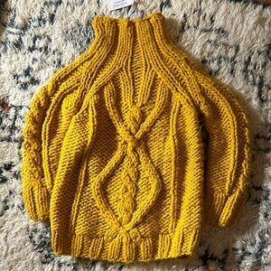 Hand knit yellow chunky mock neck sweater handknit size M